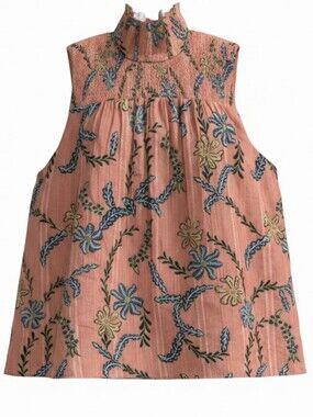 Joie Mika smocked floral embroidered cotton top Medium  NWT